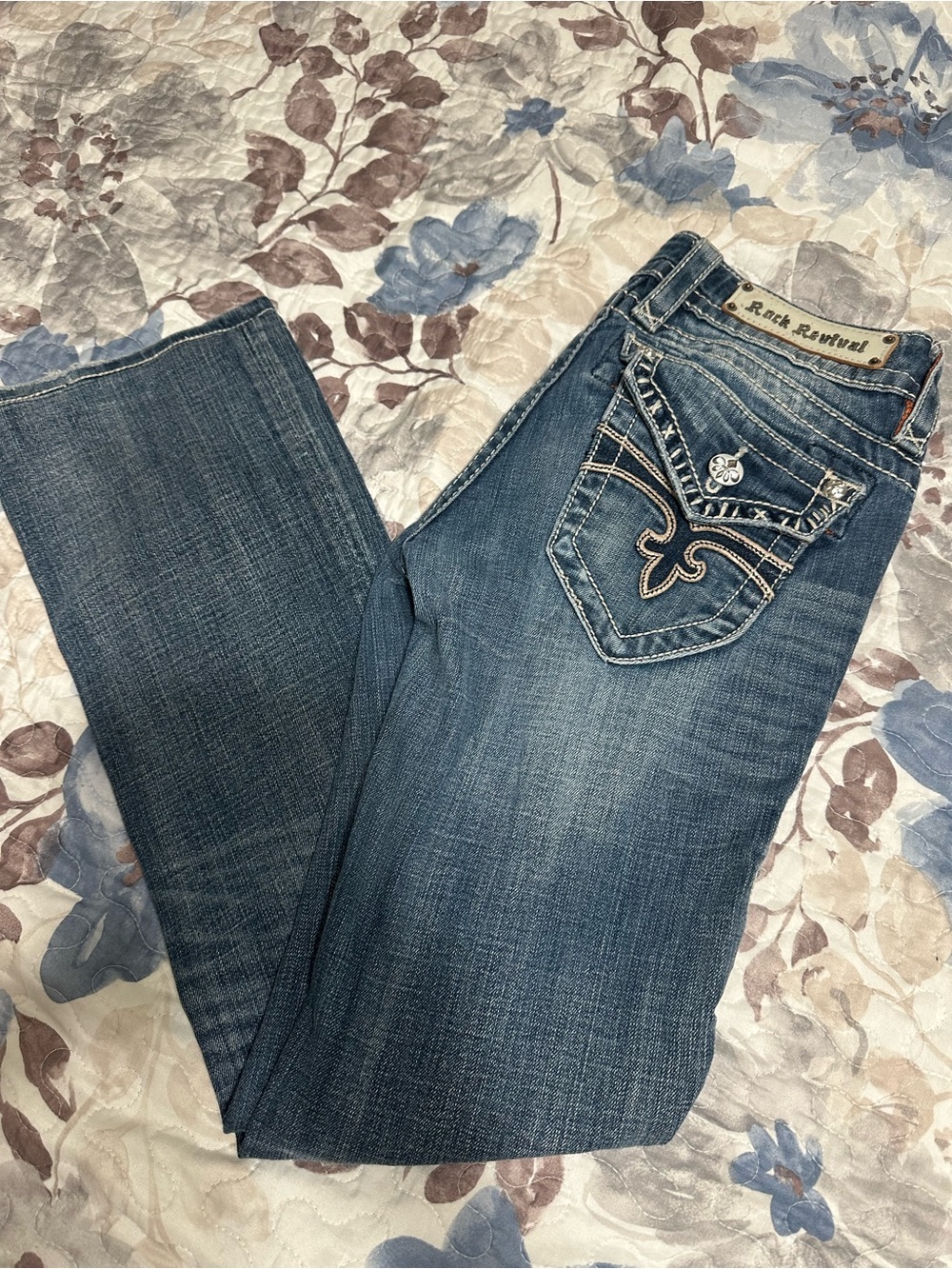 Rock Revival Jen Bootcut Jeans Size 27 Fleur de Lis Y2K Western Denim